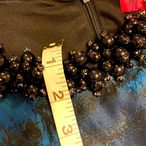 Betsey Johnson Blue Green Jacquard Sheath Beaded Collar Sleeveless Dress size - Picture 10 of 11